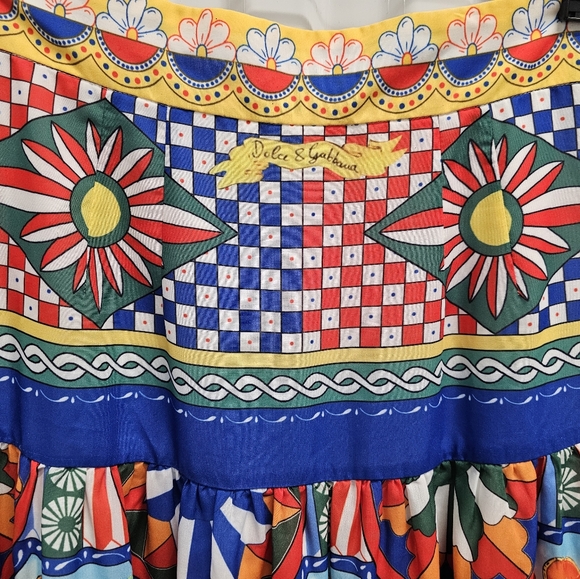 Dolce & GabbanaCarretto-print poplin maxi skirt SZ Small - Picture 3 of 16